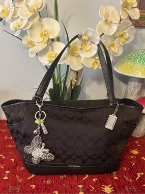 Coach Black Signature Jacquard Shoulder Bag with Charm